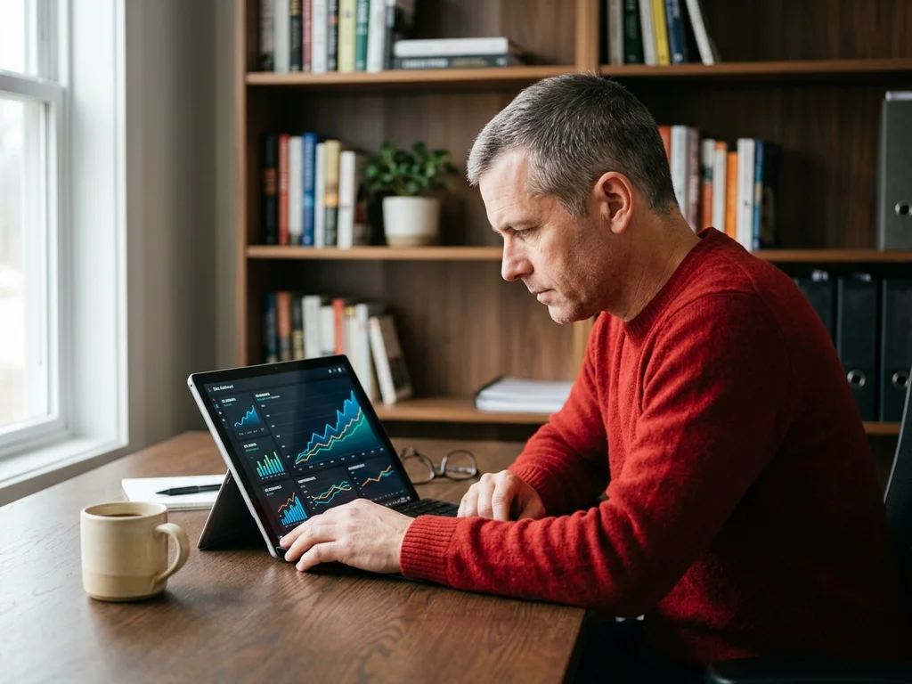 Expert analysant une stratégie de contenu sur un tableau de bord de performance SEO.